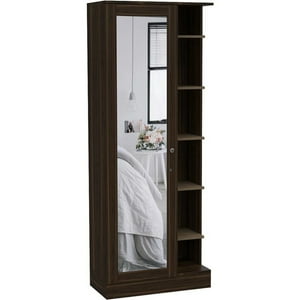 Fm Furniture - Closet 1 Puerta Con Espejo Cuerpo Completo 180,7X70X40,3 Cm Café