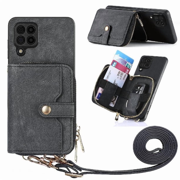 Funda Tipo Cartera con Correa Cruzada para Samsung Galaxy A12 5G Protección Contra Golpes Negro