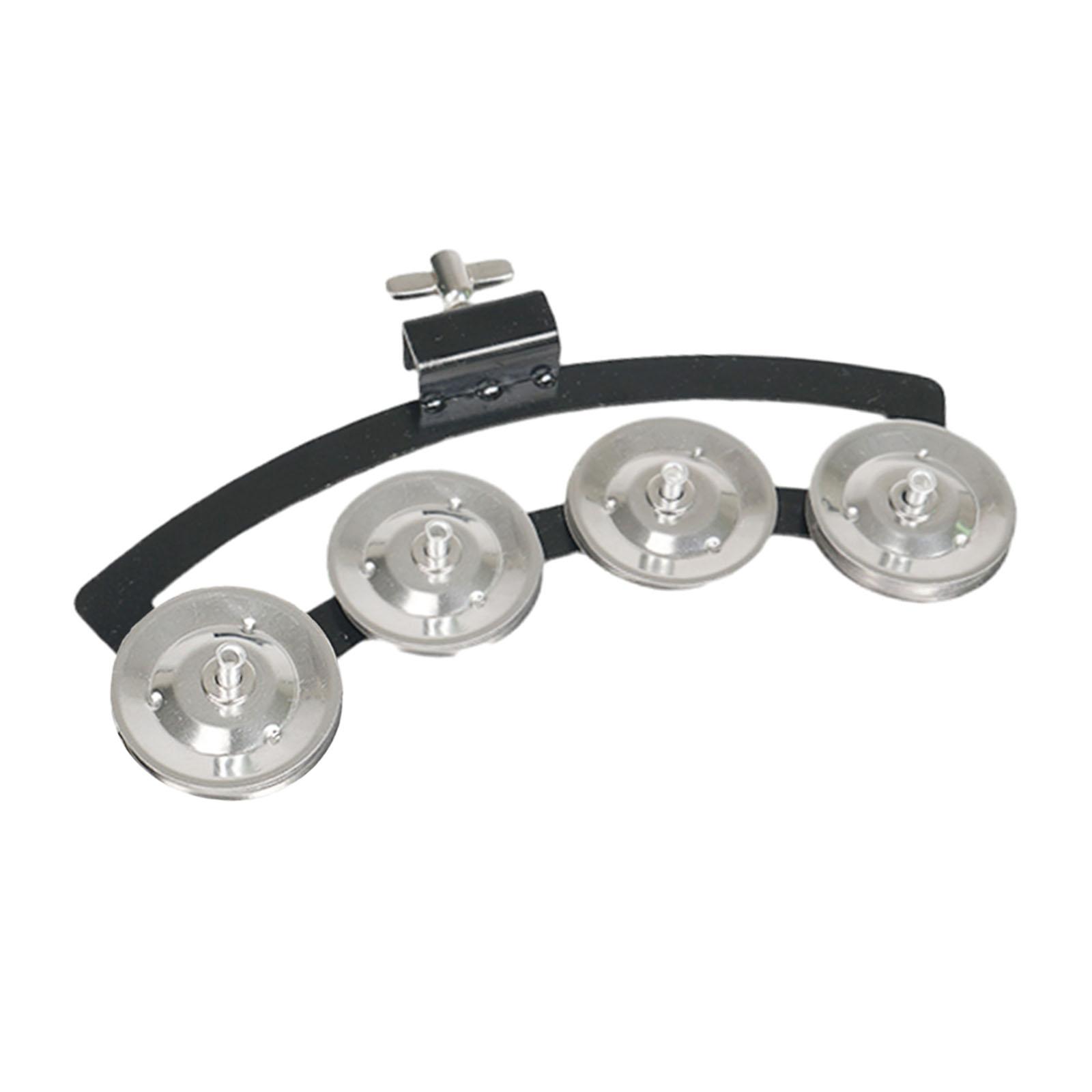 Magideal - Conjunto De Tambor De Pandereta Hi Hat, Sonajero De Campana De Mano, Agitador De Acero Inoxidable Montable, Pandereta De Percusión Para Concierto, Ktv Argén