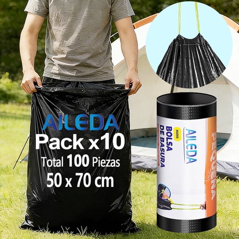 Aileda Bolsa De Basura Con Cordón Pequeña 50X70 Cms - Cierre Fácil 10 Rollo Con En Total 100 Unidades