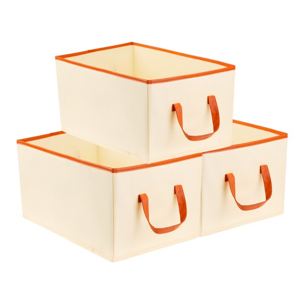 REGALWOVEN 3 Pcs Cubo de Almacenamiento, Caja de Almacenamiento de Tela con Asas, Cesta de Almacenamiento Plegable para Organizar Beige 15.7*9.8*7.9in