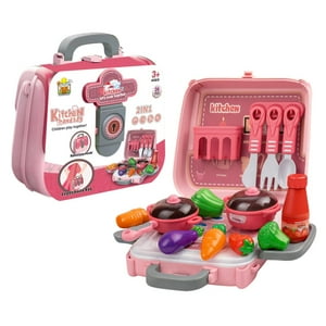 Fliperex - Set Maleta Maletin De Cocina 3 En 1 Infantil Niños Juguete Rosa