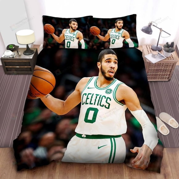 Boston Celtics Jayson Tatum In White Uniform Quilt Duvet Cover Set Super 3-Piece Bedding Set