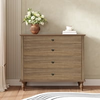 M&Ms - Large 4-Drawer Chest With Solid Wood Foot, Dresser With Brushed Light Brown Finish & Metal Drawer Knobs, Antique Design For Bedroom & Nursery
