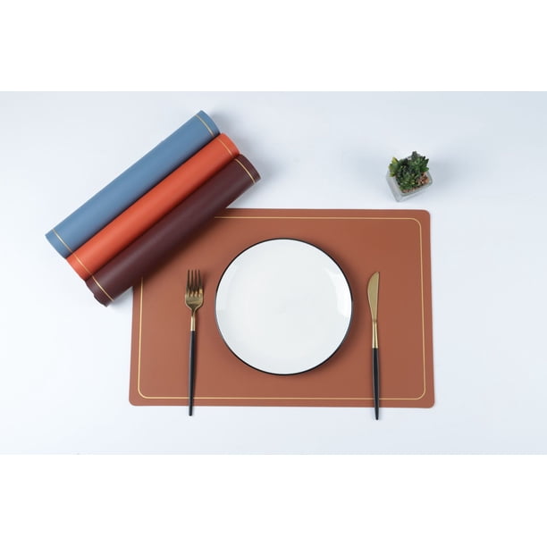 XmhyTop Juego de 4 Manteles Individuales de Piel Sintética, Impermeables, Fáciles de Limpiar, Resistentes al Calor y Antideslizantes para Uso Interior y Exterior, 45*30cm, Estilo A, Marrón