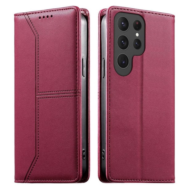 Funda tipo cartera con bloqueo RFID para Samsung Galaxy S21 Ultra cubierta magnética de cuero con tapa y soporte Rojo