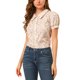thumbnail image 1 of INSPIRE CHIC Blusa de Mujer con Botones, Manga Corta Abullonada, Cuello Vuelto, Floral, Algodón, Talla XS, Blanco, 1 of 8