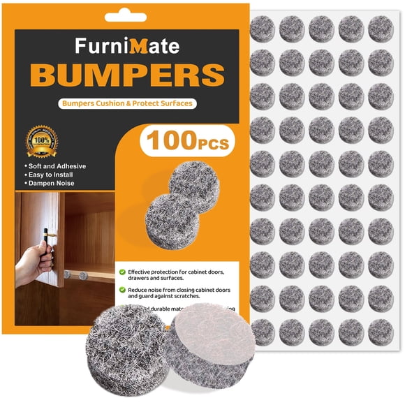 Topes de fieltro para puertas de gabinete FURNIMATE 100 piezas, diámetro de 10 mm