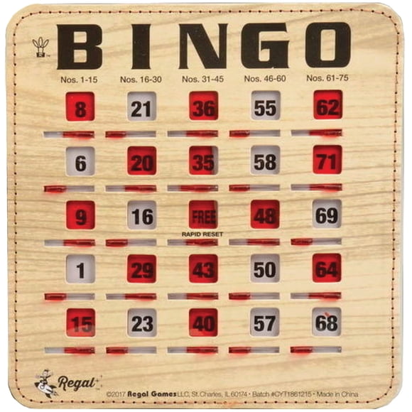 Cartones de bingo Regal Bingo Bulk con ventanas corredizas, paquete de 10