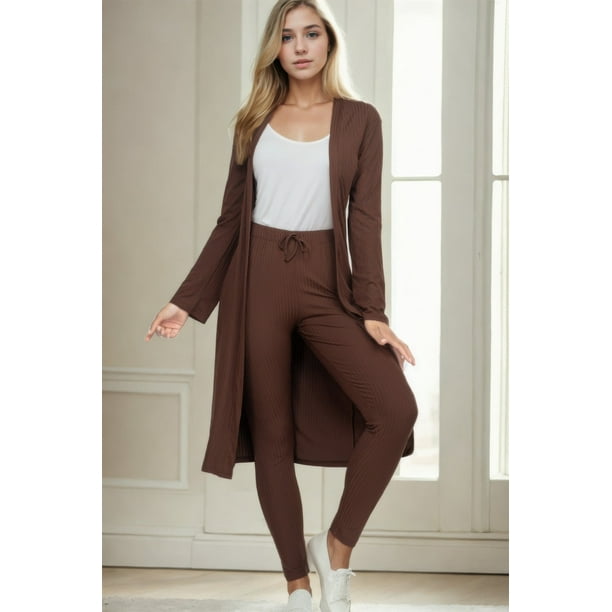Conjunto de Cárdigan Largo y Leggings de Canalé