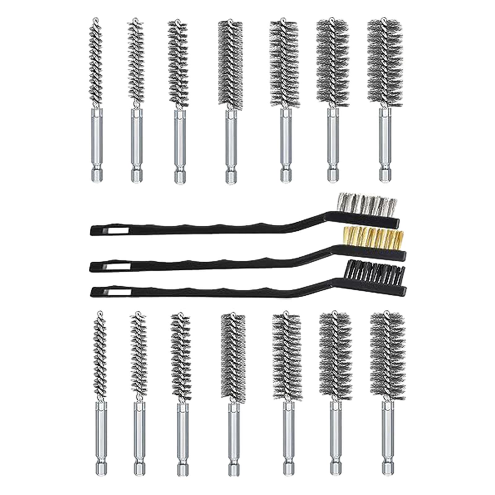 Ioensy - Juego De Cepillos Con Orificio De Alambre, Accesorios Profesionales Resistentes De Metal, Vástago Hexagonal De 1/4 Pulgadas, 17 Uds.