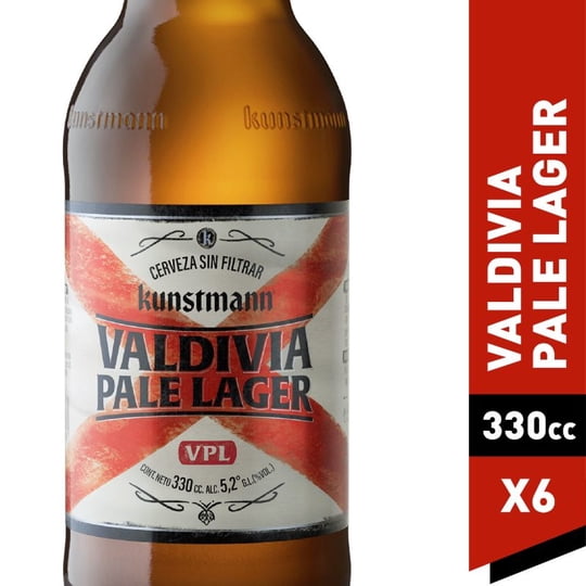 Cerveza Valdivia Pale Lager 5,2° Pack 6 Botella 330 ml Kunstmann