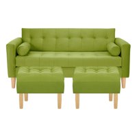 Bodevir - Sofa Retro 3C + 2 Pouf Felpa 05 Pistacho