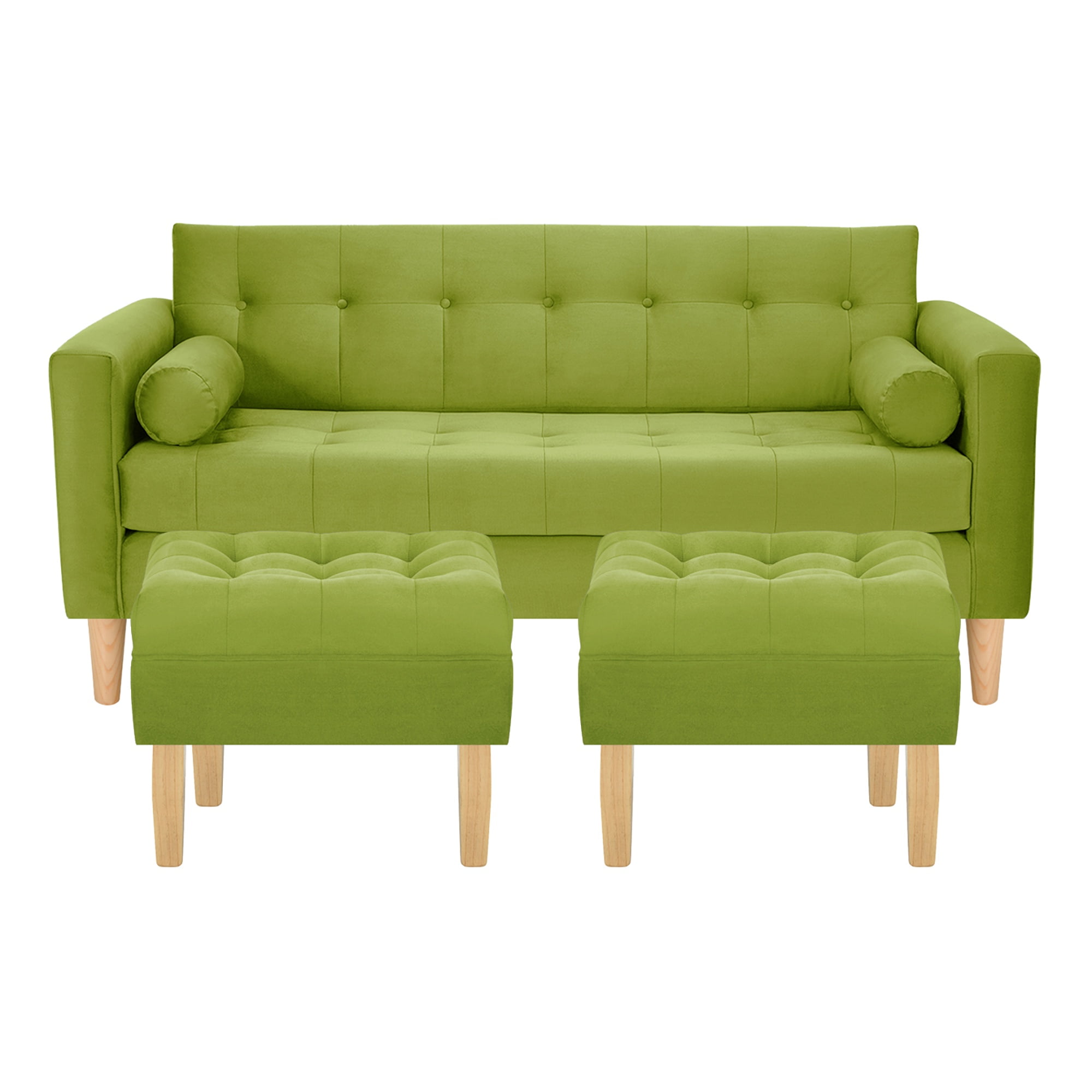 Bodevir - Sofa Retro 3c + 2 Pouf Felpa 05 Pistacho