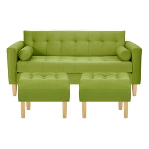 Bodevir - Sofa Retro 3C + 2 Pouf Felpa 05 Pistacho