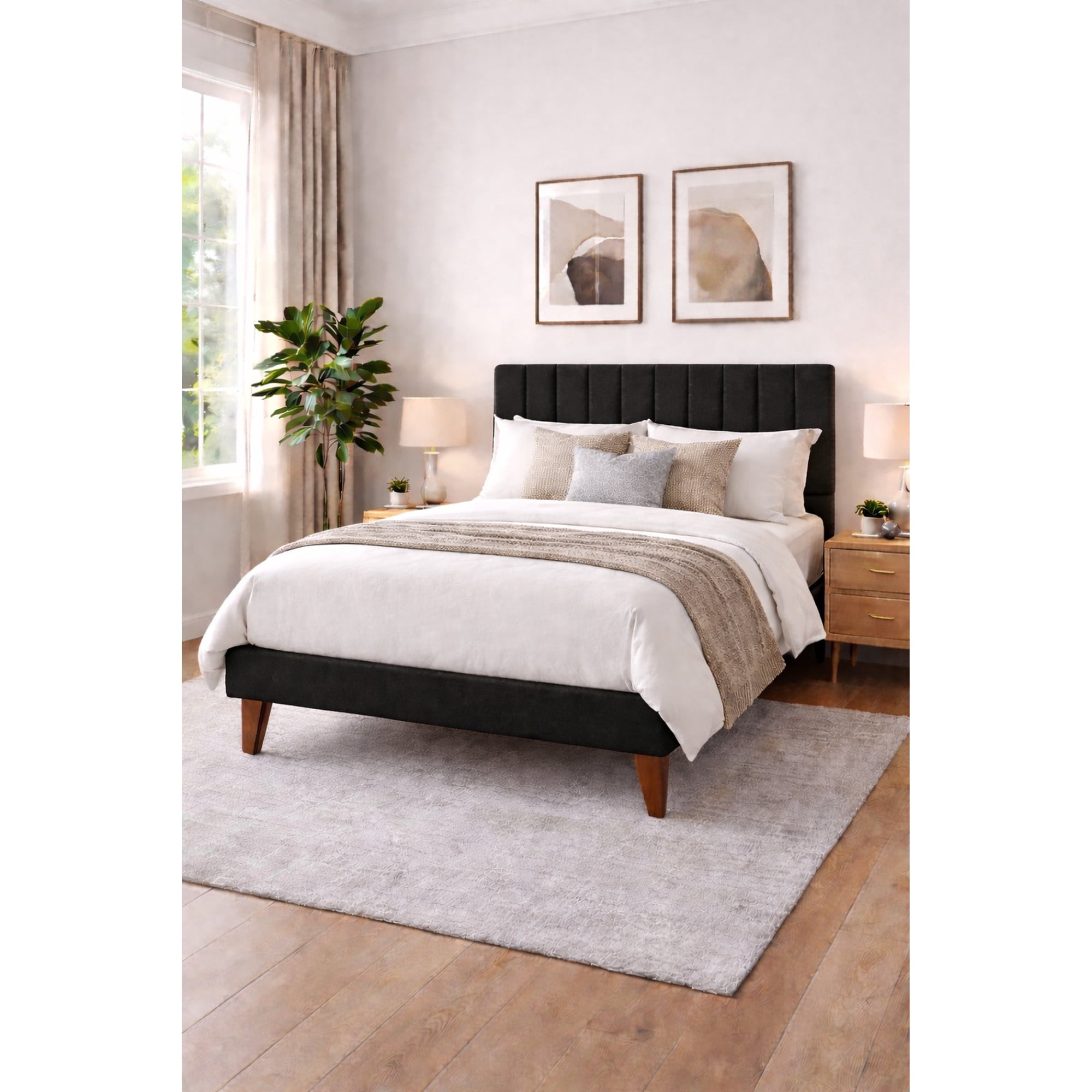 Ethan Desing - Cama Plaza Y Media Turin Negro Respaldo + Base + Colchon Mery Desing Excellence Plus