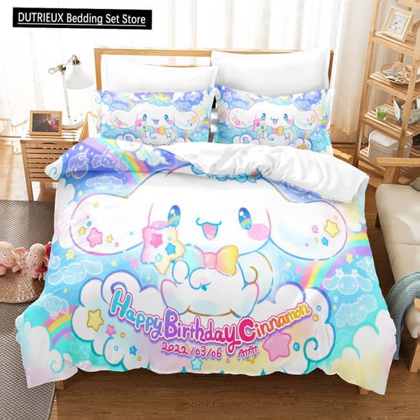 Sanrio Cartoon Duvet Cover Pillowcase Bedding Set Cute Cinnamoroll Children's Bed Double Comfortable Bed Full Twin King Size Bed Sheets