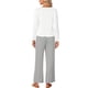 thumbnail image 3 of INSPIRE CHIC Conjunto de Pijama de Manga Larga para Mujer con Cuello en V, Pantalones de Estar a Rayas con Bolsillos y Cintura Ajustable S Blanco, 3 of 6