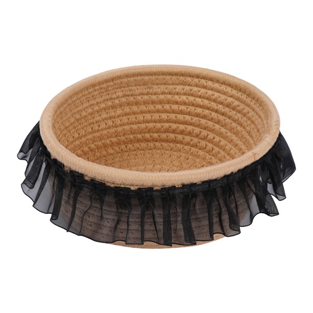 REGALWOVEN 1 Paquete de Cesta de Almacenamiento Tejida, Caja de Almacenamiento para Estante y Armario con Ribete de Encaje para Bandeja de Llaves, Decoración del Hogar Khaki/Negro 6.9*5.9*3.5in