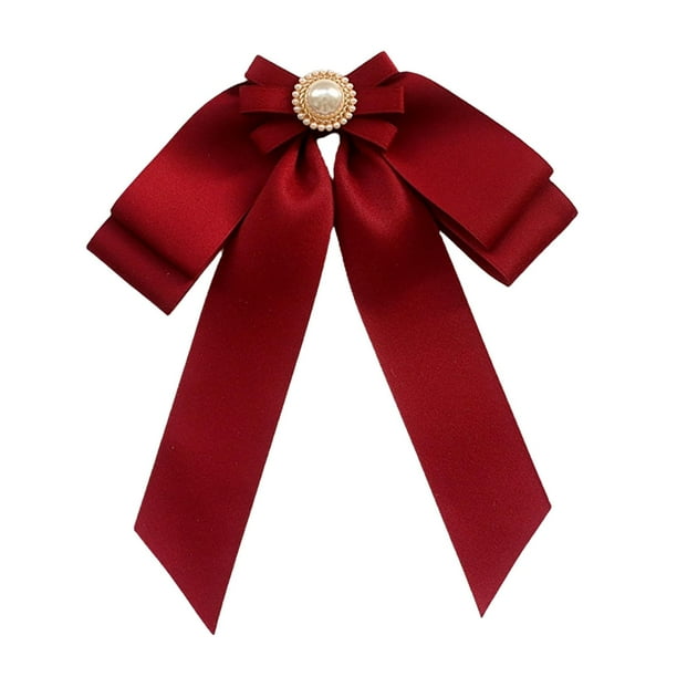 Broche con lazo preatado para mujer, Pin para corbatas, decoración, broche de pajarita con cuentas portátil, Pin para camisas, uniformes, eventos form Rojo