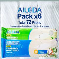 Aileda Trapero Humedo - 12 - Unidad Paquete De 6 Bolsas （3 Coco + 3 Limón）- 40 Cm - 60 Cm Fragancia De Coco Trapero Multiuso