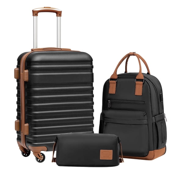 Conjunto de equipaje Coolife de 3 piezas negro (BP/TB/20)