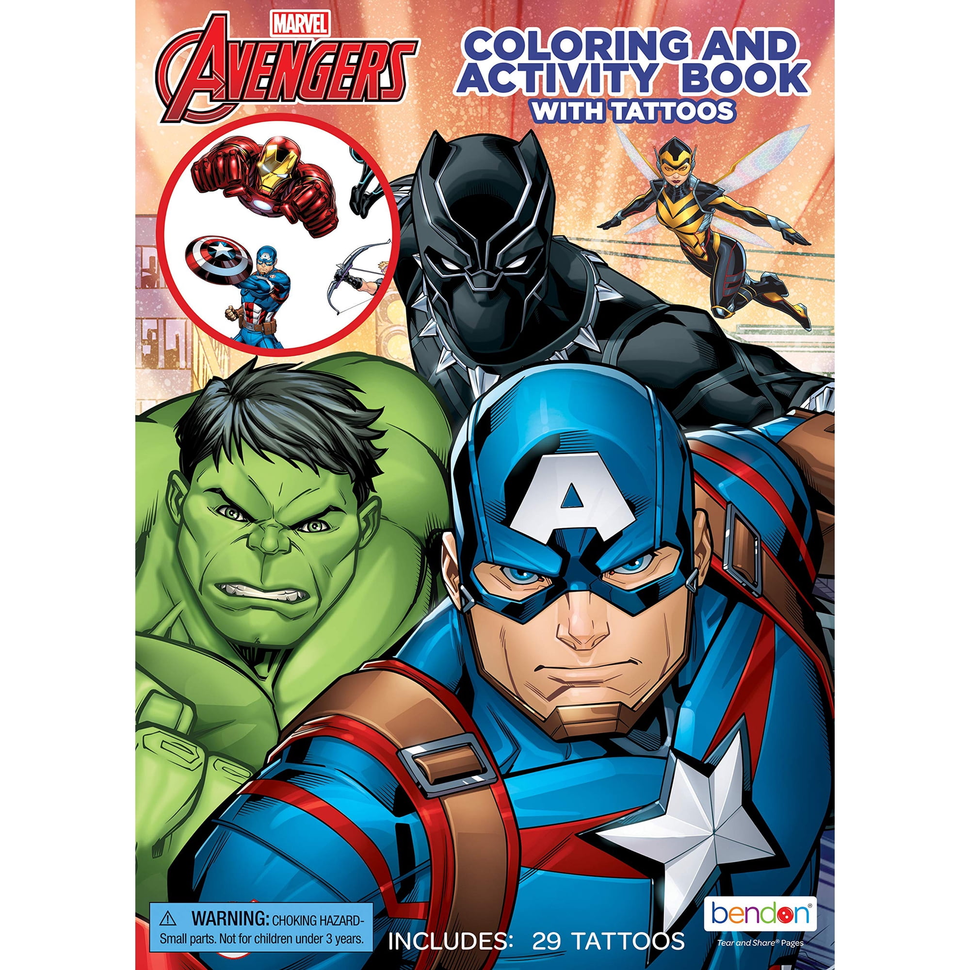 Libro De Actividades Marvel Avengers 48 Páginas Con Tatuajes