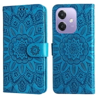 Funda Tipo Cartera Foxdock Para Oppo A5X 4G/5G , Diseño Girasol En Relieve, Cuero Pu, Cierre Magnético, Soporte Y Tarjetero