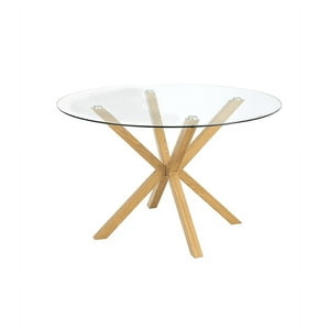 Habita2 Chile - Mesa Para Comedor De Vidrio Redonda Nordic 100Cm Patas Simil Madera