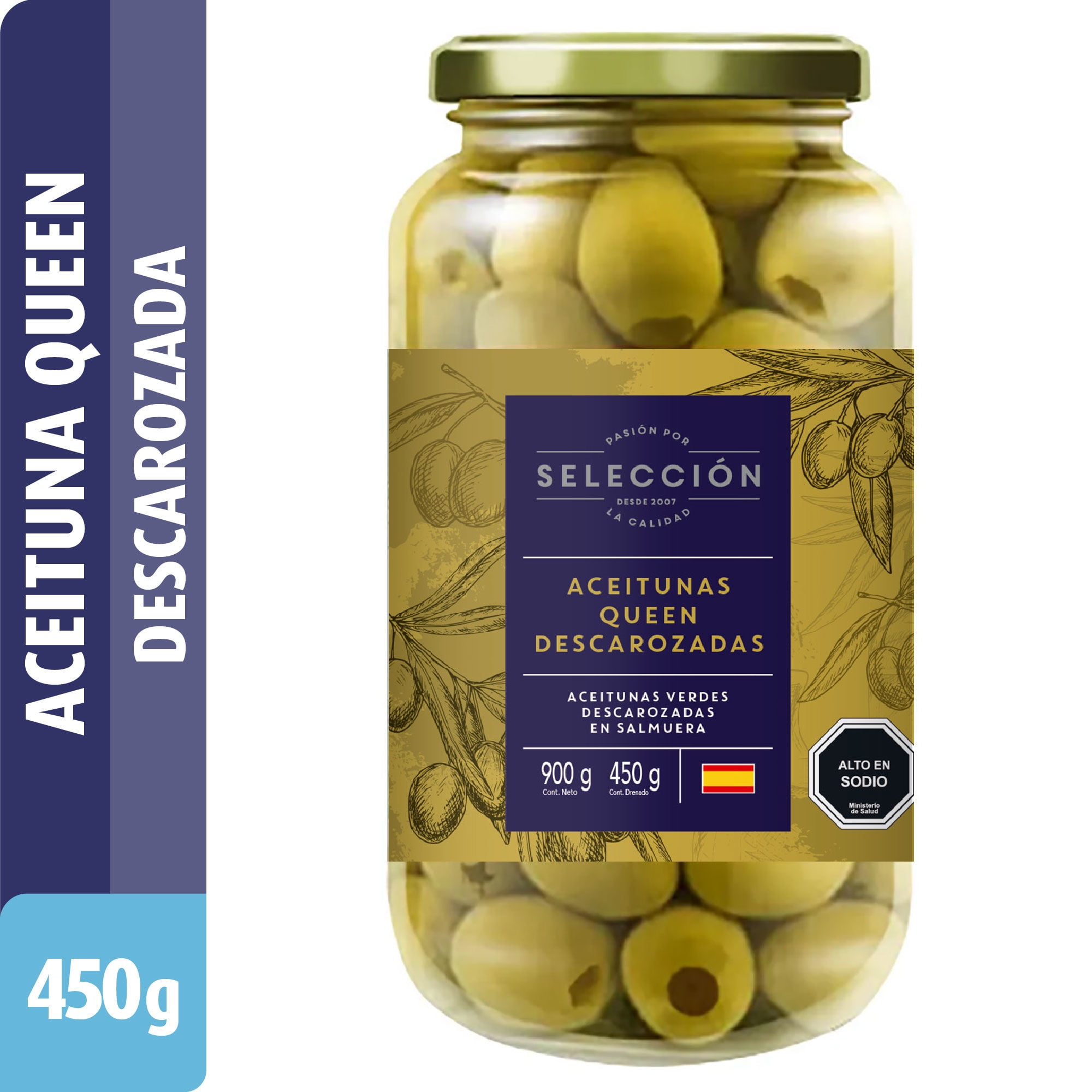 Aceitunas Queen Descarozadas Drenado 450 g - Neto 900 g Selección