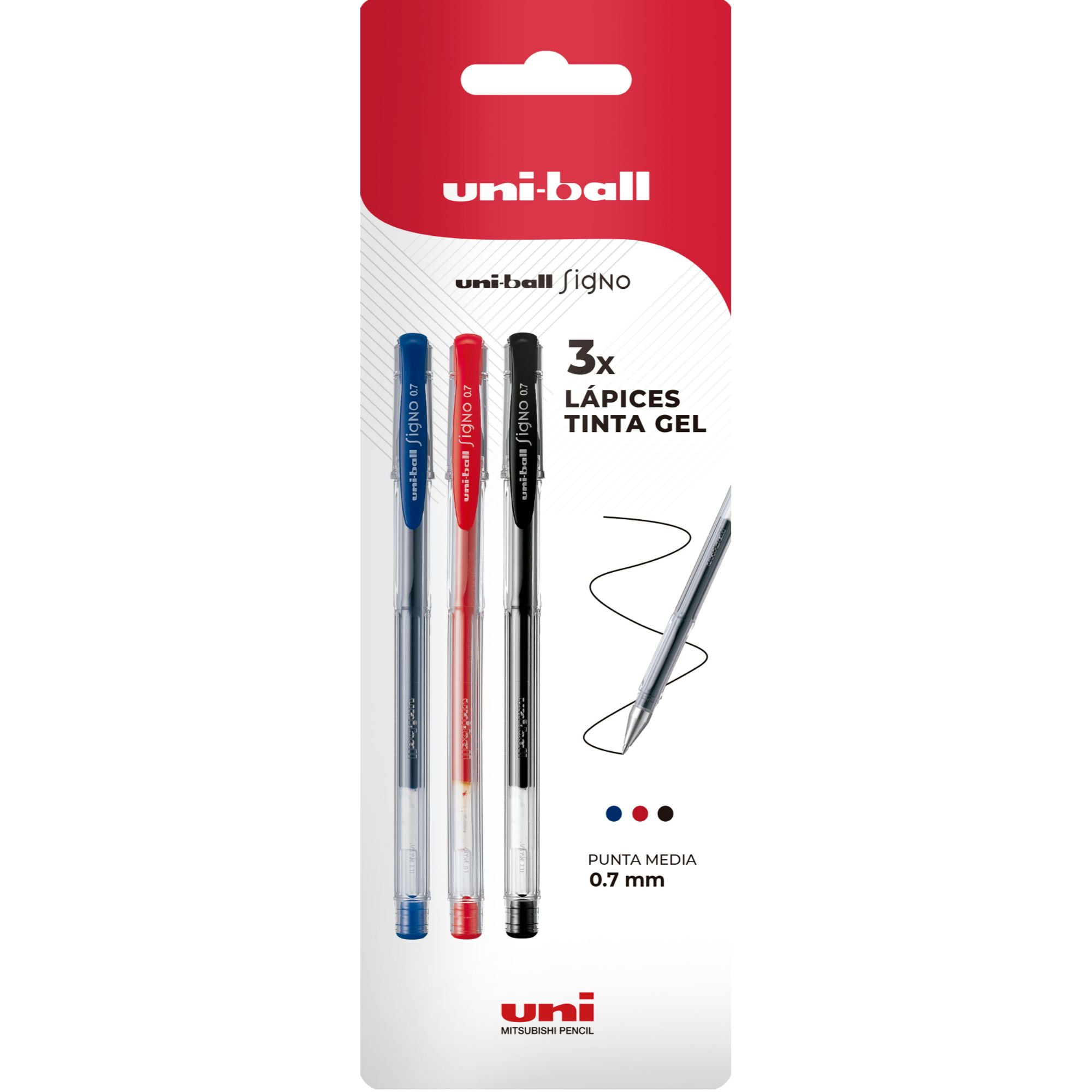 Faber-castell - Lápices Gel Uniball Signo-100 0.7mm X3 Azul7rojo/negro
