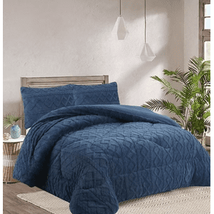 Tecnocasa - Plumon De Invierno Con Chiporro Trenzados Color Azul Plaza Y Media