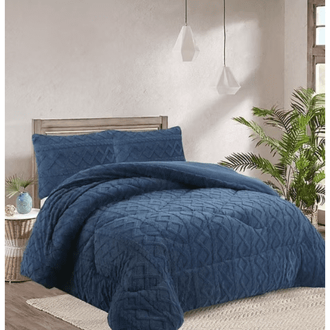 Tecnocasa - Plumon De Invierno Con Chiporro Trenzados Color Azul Plaza Y Media