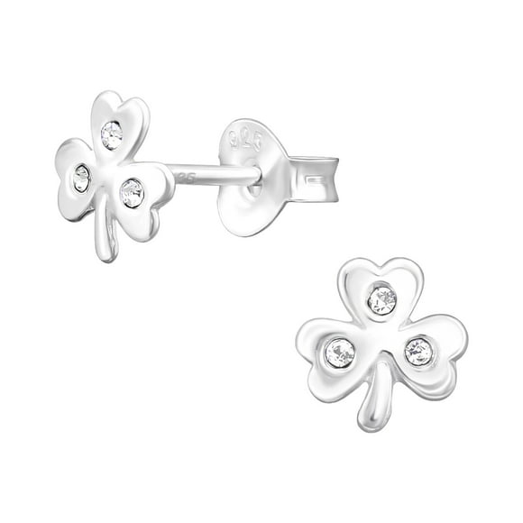 Aros Plata 925 Trebol 3 Hojas Con Cristal Plateado