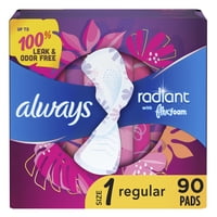 Almohadillas Femeninas Always Radiant Flexfoam Con Alas, Tamaño 1, 90 Unidades