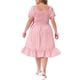 thumbnail image 4 of GRACIA Y GRANDEZA Vestido Midi Floral para Mujer Tallas Grandes Cuello Cuadrado Cuerpo Fruncido con Volantes Vestidos Línea A 3X Rosa Blanco, 4 of 7