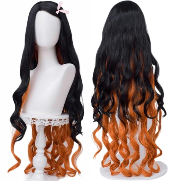 Peluca de cosplay Wiggy Mermaid SL Nezuko con cinta rosa para DS