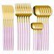 thumbnail image 1 of Xiao Hua Juego de vajilla de acero inoxidable dorado y rosa - 24 piezas (para 6 personas) apto para lavavajillas, vajilla para uso diario o cenas formales, vajilla ideal como regalo de bodas, 1 of 3