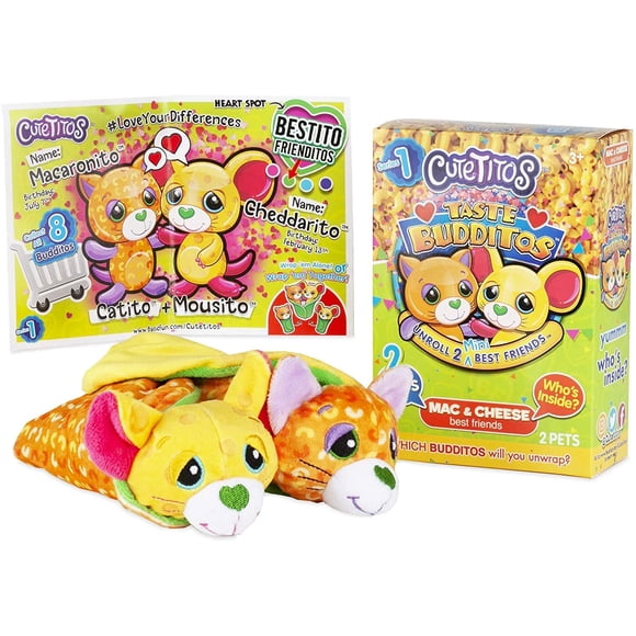 Minianimales de peluche, básicos y divertidos, cutetitos, sabor Budditos, macarrones con queso