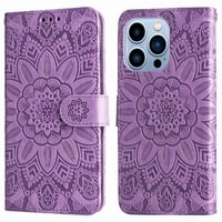Funda Tipo Cartera Foxdock Para Iphone 13 Pro , Diseño Girasol En Relieve, Cuero Pu, Cierre Magnético, Soporte Y Tarjetero