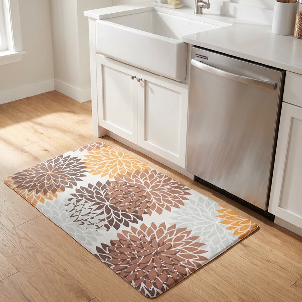 REGALWOVEN Alfombrillas de Cocina Antifatiga para Suelo, Alfombra de Cocina Ergonómica Acolchada, Alfombrilla de Pie Impermeable Antideslizante de PVC Naranja 30" x 17"