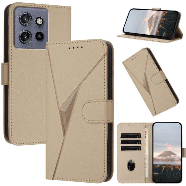 Funda Cartera Fibra de Carbono para Motorola Edge 50 Neo con Soporte y Cierre Magnético Oro