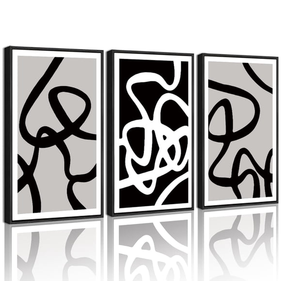 Arte mural PHOPAGO abstracto en blanco y negro 28 x 36 cm con marco