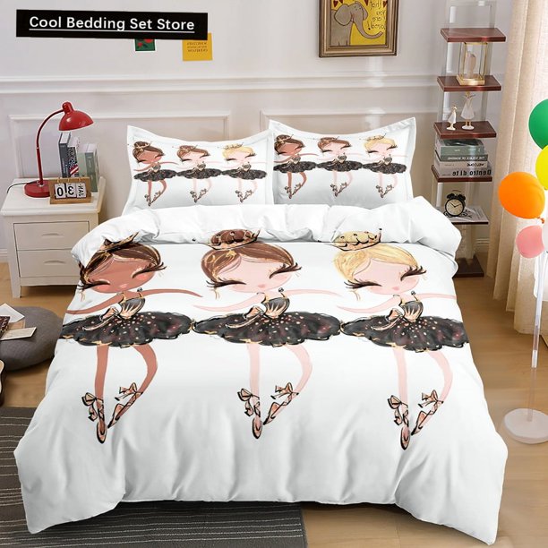 x1856 Bed SheetsCartoon Ballet Dancing Girl Duvet Cover Set Princess Style Twin Size Bedding Set Kids Girl Nordic Bed Cover Full Twin 3-Piece Bedding Set (1 Duvet Cover + 2 Pillow Shams) nj1856