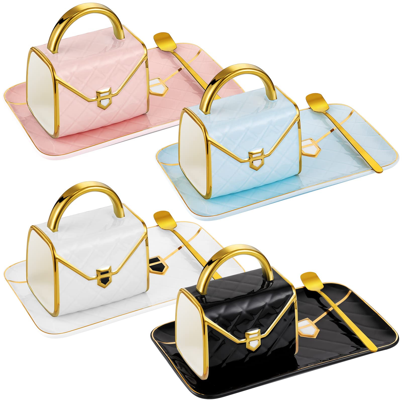 Juego De Tazas De Café Sliner En Forma De Bolso De Cerámica Con Platillo, 310 Ml X 4