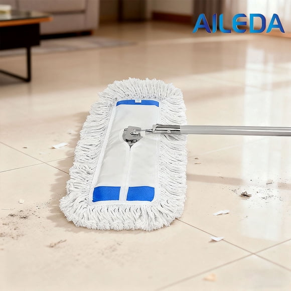 Mopa plana de algodón de Aileda, mango de aluminio, longitud 128cm ,de 76 cm Cabezal de mopa