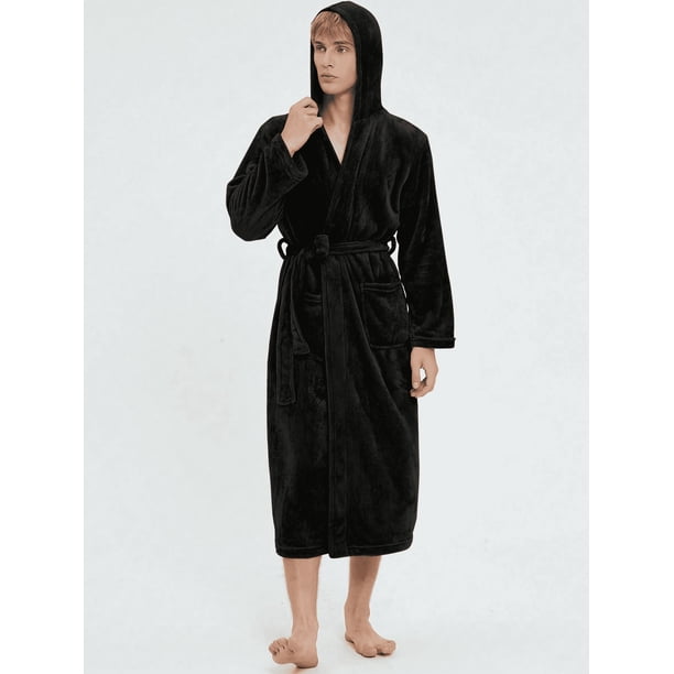 Bata De Baño Con Capucha Para Hombre De Invierno Grueso Cálido Negro