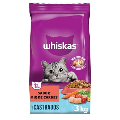Alimento Seco Gato Adulto Castrado Sabor Mix Carne Bolsa 3 Kg Whiskas