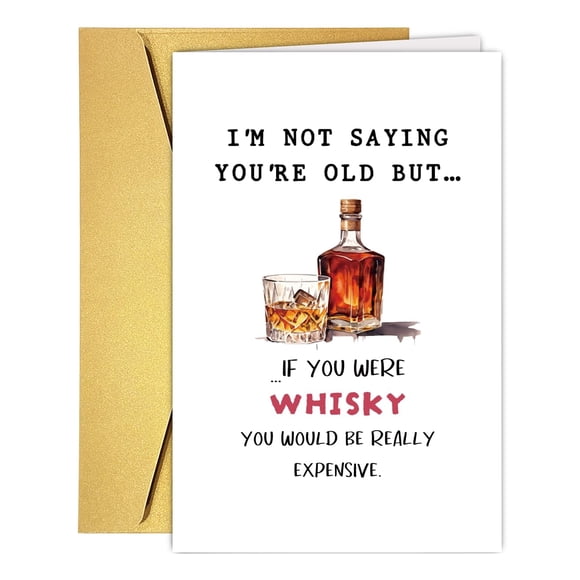 Tarjeta de cumpleaños divertida con forma de whisky para él y ella con sobre de 20 x 13,5 cm