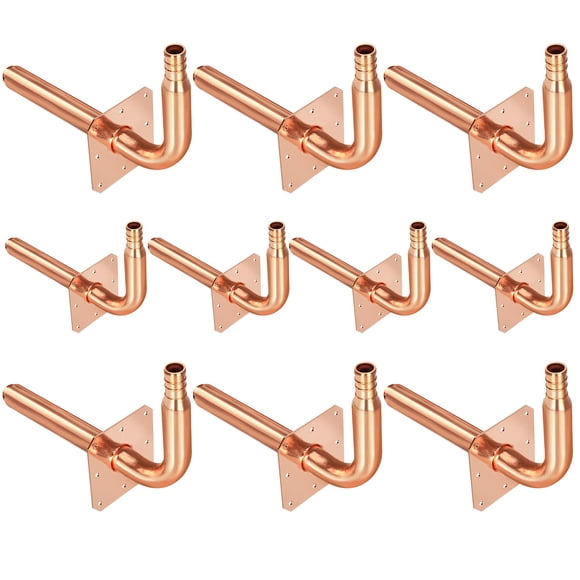 Paquete de 10 codos perforados de cobre de 1/2 pulgadas a 15 cm con brida de pared